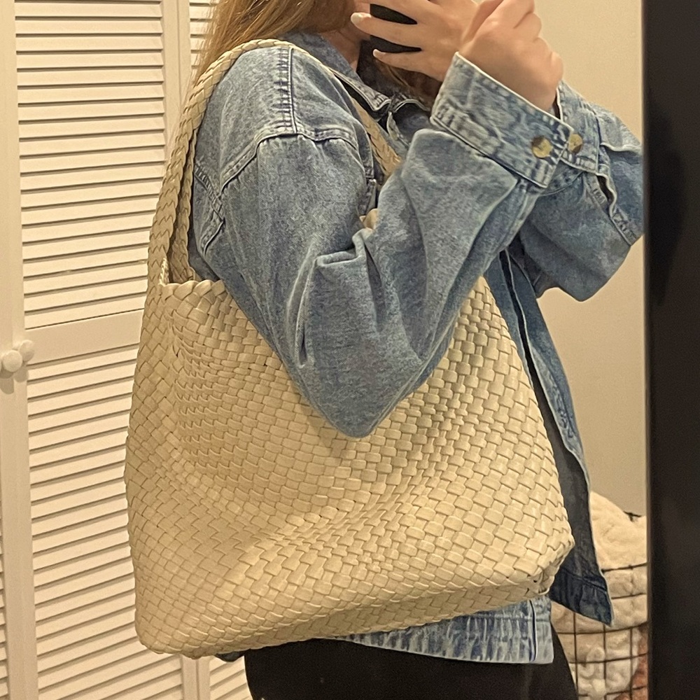 Cream Woven Vegan Leather Bag